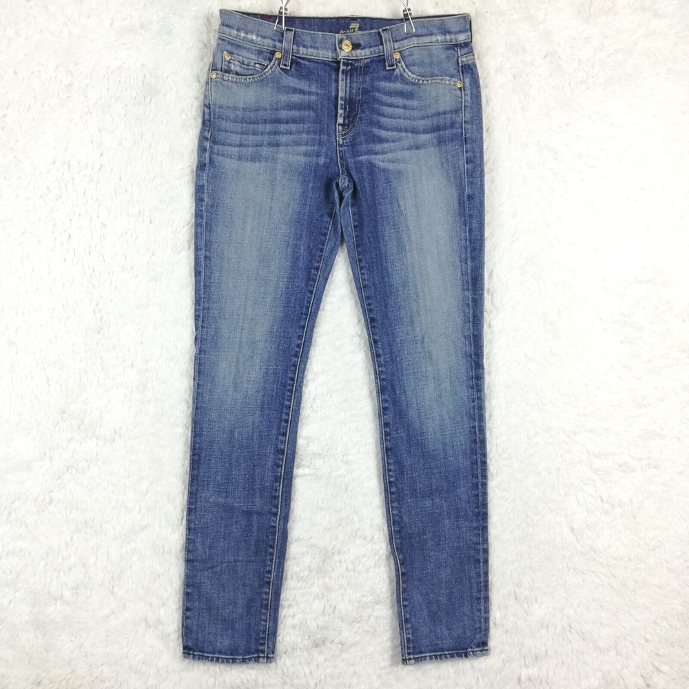 7 For All Mankind Womens Jeans The Slim Cigarette‎ Denim Blue Whiskering 27